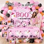 Pink Halloween Baby Shower Decorations Girl, All-in-1 A Little Boo is Almost Due Baby Shower Decorations with Balloon Arch Kit Baby Boxes Plates Napkins Cake Toppers Tablecloth Backdrop Spooky Decor - Image 3