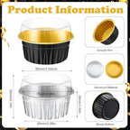 200 Pack Aluminum Cupcake Liners with Lids,Black Silver,Plain - Image 3
