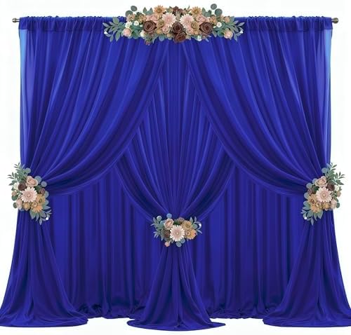 30ft x 10ft Royal Blue Backdrop Curtains, Wrinkle-Free Sheer Chiffon Fabric Photo Backdrop Drapes for Wedding Arch Party Ceremony Stage Photography Decorations by WishCare