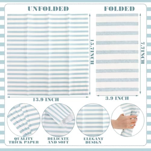 100 Pack Striped Linen-feel Napkins Bulk Striped, Blue - Image 2