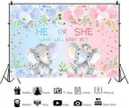 12x6ft Elephant Gender Reveal Backdrop He or She What Will Baby Be Photo Background Watercolor Floral Blue or Pink Boy or Girl Newborn Gender Reveal Baby Shower Birthday Party Decorations Supplies - Image 2