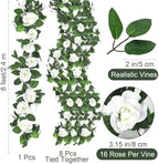 Aneco 8 Pack 64 FT White Flower Artificial Rose Vines Roses Fake Vine Flowers Plants Party Supplies for Holiday Wedding Garden Craft Art Decoration - Image 2