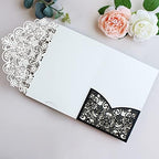 Hosmsua 5.12 x 7.2 50PCS Black Glitter Wedding Invitation Pocket with Envelopes, Laser Cut Lace Flora Invitation for Wedding Birthday Quinceanera Invite (No Inner Sheet) - Image 4
