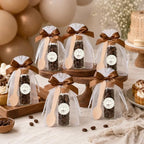 JarThenaAMCS 36 Sets Coffee Baby Shower Favors for Guests Wooden Spoons Mini Coffee Glass Jars Thank You Stickers Brown Ribbon and Bags for Gender Reveal Party Souvenirs - Image 6