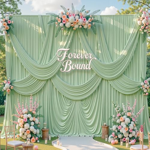 50FT x 15FT Wrinkle-Free Sage Green Backdrop Curtains for Wedding, 10 Panels Sage Green Fabric Photo Background Drapes for Wedding Reception, Birthday, Bridal & Baby Shower Decorations Photography - Image 2