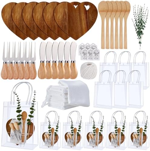 55Pcs Baby Shower Prizes for Game Winners 6 Sets Charcuterie Board with Spoons Butter Spreaders Forks Plaid Towel Thanks Card and Gift Bags for Bridal Shower Favors Party (Heart Shaped) by Rigibright