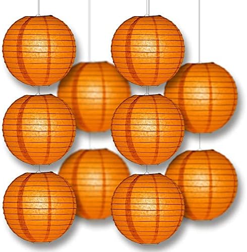 PaperLanternStore.com 12" Persimmon Orange Paper Lantern Party Pack with Remote Controlled LED Lights (10-Pack Combo Kit) - Image 3