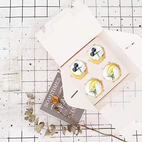 EUSOAR Cupcake Treats Gift Boxes, 5.9" x 5.9" x 4.3" 50Pcs Cupcake Carrier Boxes with insert and Display Window, Bakery Wrapping Party Favor Pastry Packing Take-Out Muffin Carry Boxes Container - Image 6