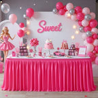 Partisky Hot Pink Polyester Table Skirt for Rectangle Tables 14ft, Wrinkle Resistant Pleated Ruffle Table Cloth for Wedding Baby Shower - Image 3