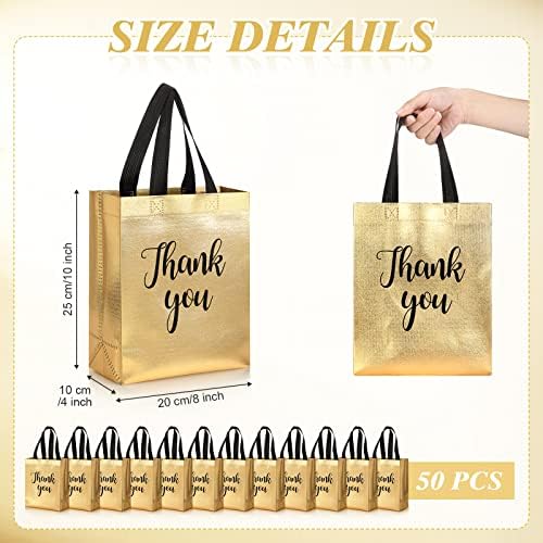 Fumete 50 Pcs Gold Glossy Thank You Gift Bag with Handles - Image 2