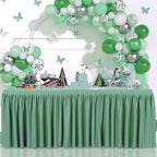 Sage Green Polyester Table Cloths for Rectangle 4 Foot Tables, 2 Pack Wrinkle Free Tablecloths Stretchy Banquet Ruffle Fitted Table Cover Desk Skirt for Parties Wedding Birthday Baby Shower - Image 2
