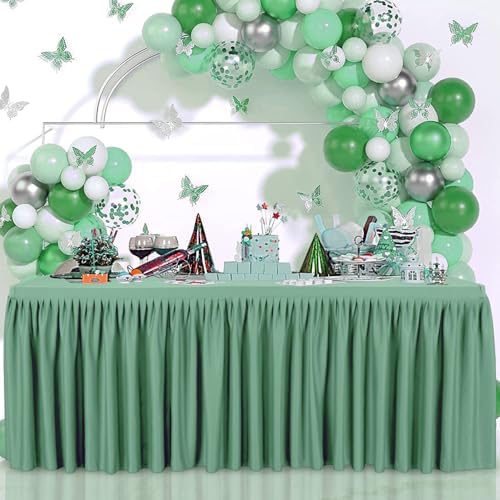 Sage Green Polyester Table Cloths for Rectangle 4 Foot Tables, 2 Pack Wrinkle Free Tablecloths Stretchy Banquet Ruffle Fitted Table Cover Desk Skirt for Parties Wedding Birthday Baby Shower - Image 2
