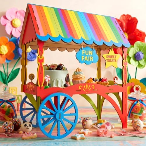 Wenqik 2 Pcs Dessert Table Display Mini Dessert Cart with Wheels for Parties Natural Wooden Candy Display Sweet Stall 16" Cupcake Stand Candy Cart for Weddings Baby Shower Birthday Party Centerpieces - Image 6