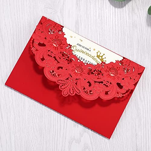 DORIS HOME 50pcs Red Personalized Laser Cut Flora Lace Invitation Cards - Image 4