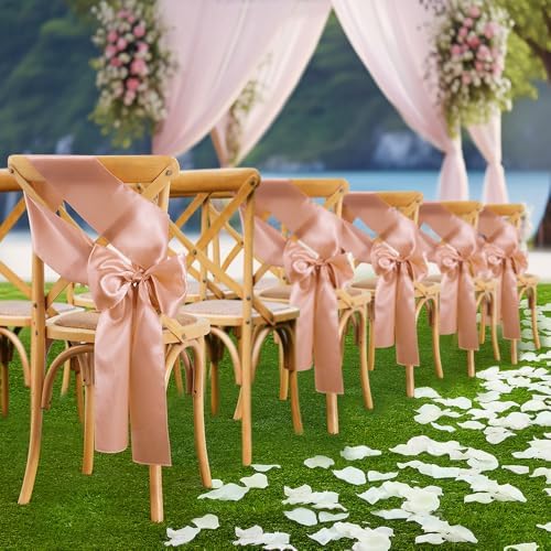 Rose Gold Satin Chair Sashes Bows, 6 x 108 inch, 50 Pcs - Image 2