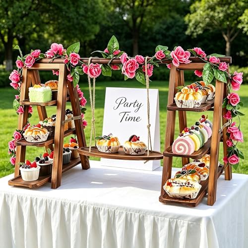 Solid Wood Swing Cupcake Stand, Foldable Rustic Dessert Stand - Image 6