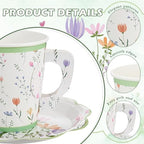 FillTouch 100 Sets Wildflower Floral Paper Tea Cups and Saucers Disposable Paper Tea Party Supplies 9 oz Cups with Handle and Saucer for Birthday Wedding Party Decorations - Image 2