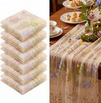 Champagne Floral Table Runner 10ft Embroidery Tulle Spring Wildflower Gauze Table Runner Seasonal Summer Butterfly Kitchen Dining Decoration for Wedding Baby Shower Birthday Party (6 Pcs) by Windkream