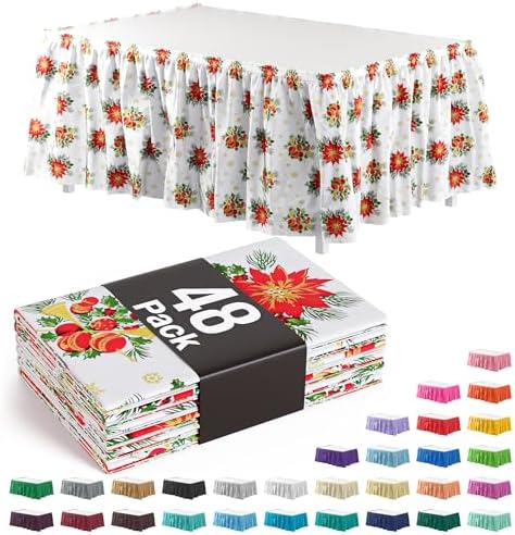 Exquisite Ruffle Table Skirt Holiday 48 Pack 14 Ft Long Table Skirts for Rectangle Tables 6ft Plus or Round Tables Skirts with Adhesive Strip for Gender Reveal Decor & Happy Birthday Parties by Exquisite