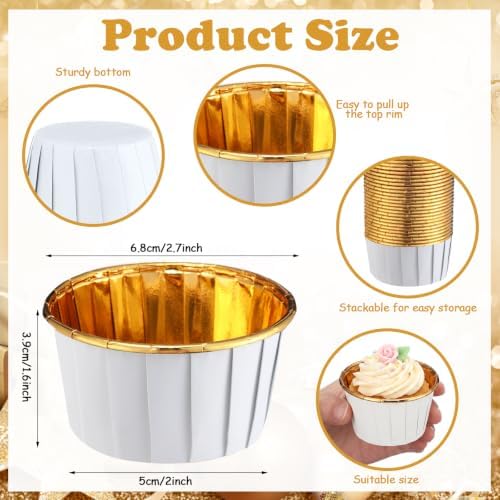 450 Pack White Gold Cupcake Liners Bulk Disposable Foil Muffin Cup - Image 3
