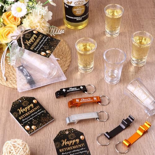 36 Sets Cheers to Retirement Acrylic Shot Glasses Retirement Cups Bulk with Bottle Opener Keychains Thank You Cards Bags, Retirement Party Favors for Guests Souvenirs Gifts Party Decorations - Image 5