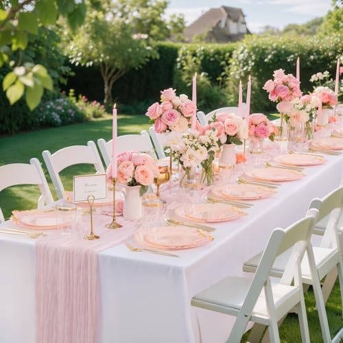 351 PcsPink Scalloped Plastic Plates Dinnerware Set for 50 Guests - Image 6