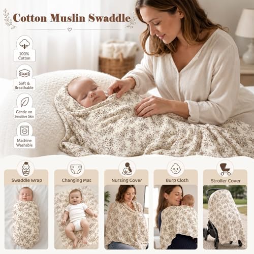 Golray Baby Gifts for Baby Shower, 9pcs Newborn Essential for Boys Girls 0-6 Months with Footed Romper/Muslin Swaddle Blanket/Felt Storage Bag/Bib, Welcome Baby Gender Reveal Infant Gift Box Set - Image 6