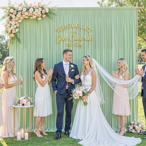 10 Panels Sage Green Backdrop Curtain for Wedding Baby Shower Wrinkle Free 50ft x 10ft Backdrop Drapes for Parties Bridal Shower Birthday Photo Photography Polyester Fabric Background Decoration - Image 3