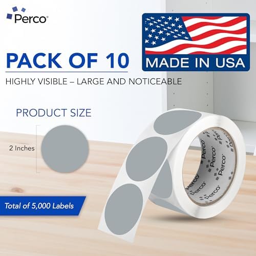 Perco Grey Perforated Round Circle Dot Sticker 2-Inch Labels — 10 Rolls, 5,000 Stickers - Minimalist Packaging, Neutral Labels & Subtle Branding, Strong Adhesive - Made in USA - Image 2