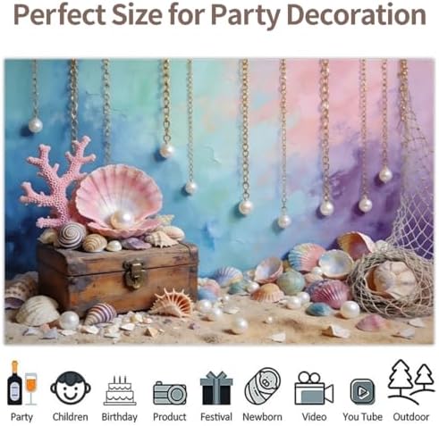 10x7ft Under The Sea Theme Backdrop for Photography Mermaid Princess Pink Shells Coral Pearl Ocean Background for Baby Shower Girls 1st 2nd Birthday Summer Party Decor Photo Props - Image 5