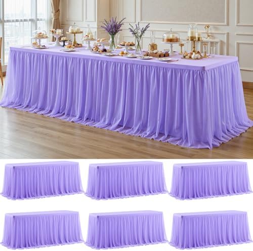 6 Pack Lavender Tablecloth for 8 Foot Rectangle Tables Tulle Table Skirt by PartyTalk