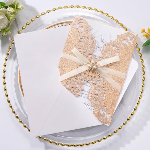 50PCS Laser Cut Wedding Invitations Cards with Envelopes Blank Inner Sheets - Image 3