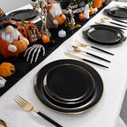 DaYammi 150Pcs Black Plastic Plates with Gold Silverware,Black Disposable Plates Set Included 30 Dinner Plate,30 Dessert plate,30 Knives,30 Forks,30 Spoons,black and gold plates for Party Wedding - Image 2