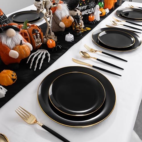 DaYammi 150Pcs Black Plastic Plates with Gold Silverware,Black Disposable Plates Set Included 30 Dinner Plate,30 Dessert plate,30 Knives,30 Forks,30 Spoons,black and gold plates for Party Wedding - Image 2
