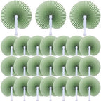 Pangda 60 Pack Folding Fans Round Paper Fans Assortment with Plastic Handle for Wedding Favor Party Bag Filler (Sage Green) by Pangda