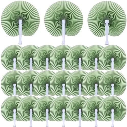 Pangda 60 Pack Folding Fans Round Paper Fans Assortment with Plastic Handle for Wedding Favor Party Bag Filler (Sage Green) by Pangda