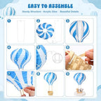 22 Pcs Hot Air Balloons Decorations Set, Blue - Image 3