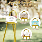 57"– 42" Height Adjustable Gold Easel Stand for Signs, Lockable at Any Height – 4 Hooks, 3 Display Modes, Easel with Design Templates – Ideal for Wedding Welcome Sign, Parties, Art & Retail Display - Image 6
