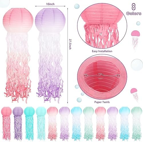 Retisee 12 Pcs Hanging Jellyfish Paper Lanterns, Gradient Color - Image 3
