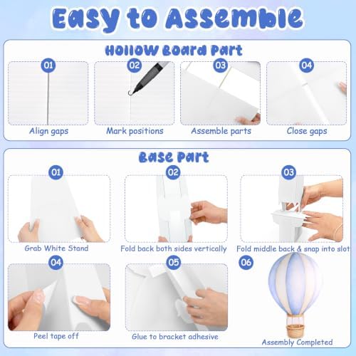 2 PCS Large Hot Air Balloon Baby Shower Decorations, Blue Hot Air Balloon Cardboard Theme Birthday Party Decor for Backdrop Yard Signs Standup Photo Booth Props - Image 6