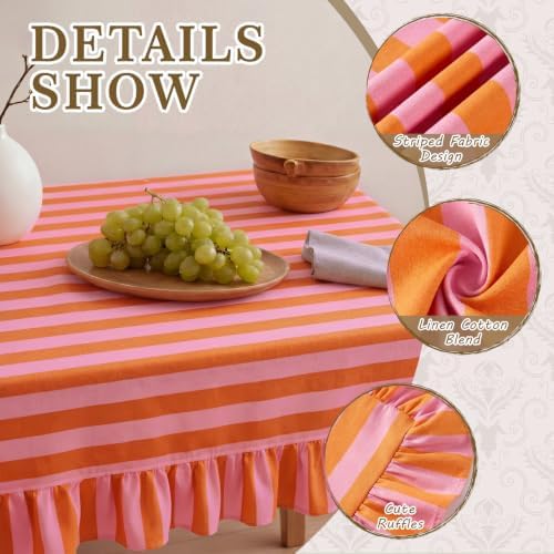 Tudomro Striped Tablecloth, Rectangle, Coral, Apricot, 84'' X 60'' - Image 4