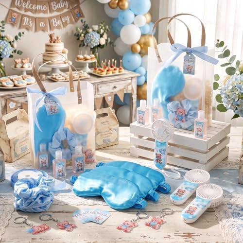 Capoda 6 Set Boy Baby Shower Prizes for Guest, Blue Bear Handheld Fan Favor - Image 3
