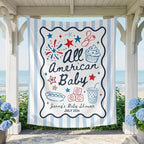 Personalized All American Baby Shower Banner - Custom Fourth of July Backdrop, Patriotic Americana Welcome Tapestry Sign, Red White Blue Party Decor, Baby Shower Photo Booth Decoration, USA Event by Unknown