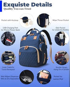 Diaper Bag with Changing Station, Waterproof 3 in 1 Diaper Backpack with Foldable Changing Pad, USB Charging Port, Large Travel Backpack for Mom & Dad, Baby essentials-Blue - Image 2
