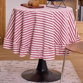 vctops Farmhouse Red Stripe Ruffle Table Cloth, Boho Cotton Linen Tablecloth, Washable Table Cover for Round Table Baby Shower Kitchen Party Wedding Decor (Red B,70") by vctops