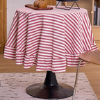 vctops Farmhouse Red Stripe Ruffle Table Cloth, Boho Cotton Linen Tablecloth, Washable Table Cover for Round Table Baby Shower Kitchen Party Wedding Decor (Red B,70") by vctops