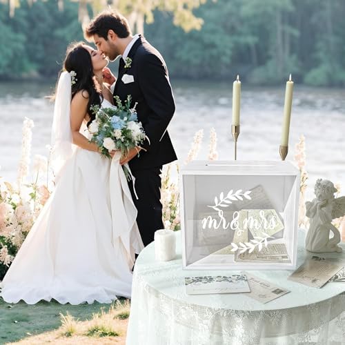 OurWarm White Wooden Wedding Card Box for Reception with Acrylic Window - Image 6