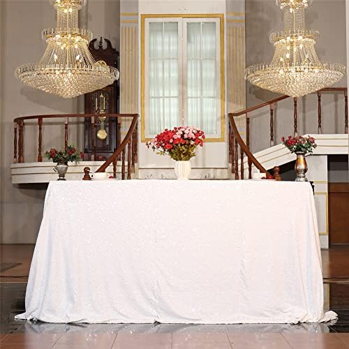SquarePie Sequin Tablecloth 90x132 Inch White for Wedding Party - Image 5