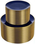 bUCLA 100PCS Blue Plastic Plates - Navy Blue Disposable with Gold Rim, Include 50 Each (10 inch Dinner & 7 inch Dessert) Plates, Ideal for Party & Labor Day by BUCLA