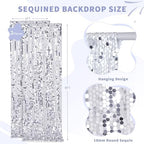 Silver Sequin Backdrop Curtain 2 Panels 2ftx8ft 18mm Glitter Shimmer Background Drapes for Wedding Party Baby Shower Photo Booth Decorations - Image 2